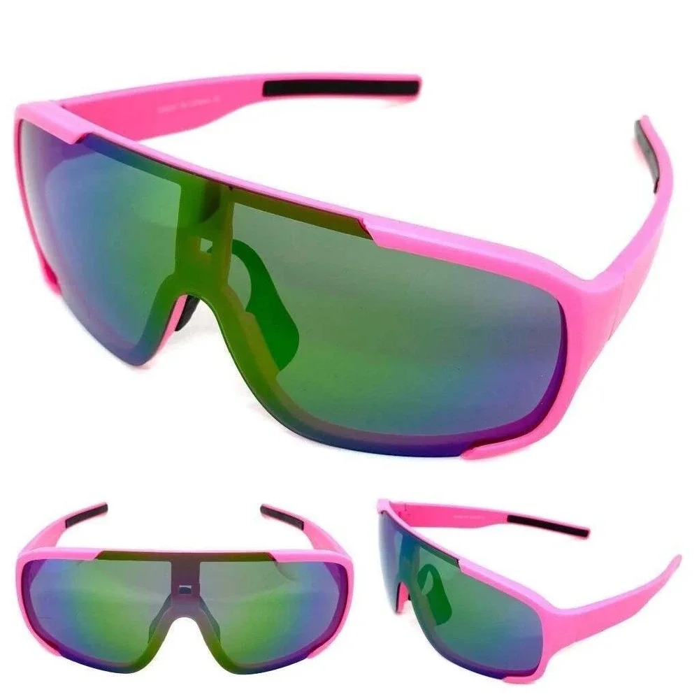 Shield Sunglasses Mirrored Lens Sport Cycling Sunglasses Pink Frame Lentes Gafas
